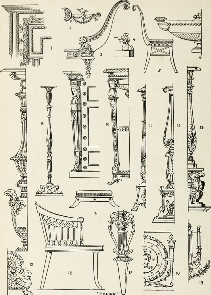 An illustration from The practical cabinet maker and furniture designer's assistant, with essays on history of furniture, taste in design, color and materials, with full explanation of the canons of good taste in furniture .., 1910, leaf 133