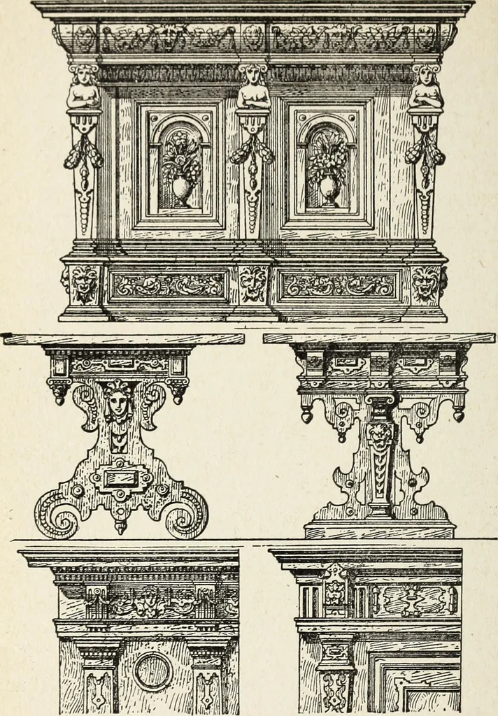 An illustration from The practical cabinet maker and furniture designer's assistant, with essays on history of furniture, taste in design, color and materials, with full explanation of the canons of good taste in furniture .., 1910, leaf 135