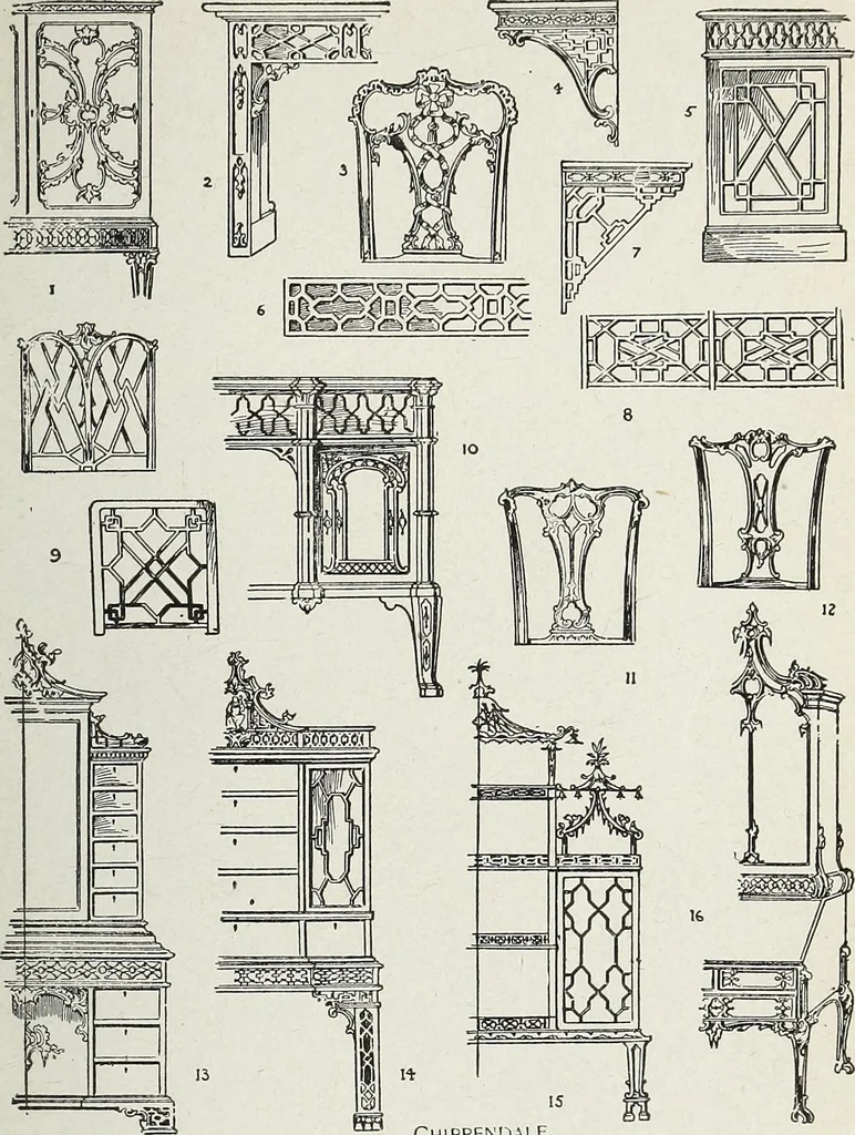 An illustration from The practical cabinet maker and furniture designer's assistant, with essays on history of furniture, taste in design, color and materials, with full explanation of the canons of good taste in furniture .., 1910, leaf 152
