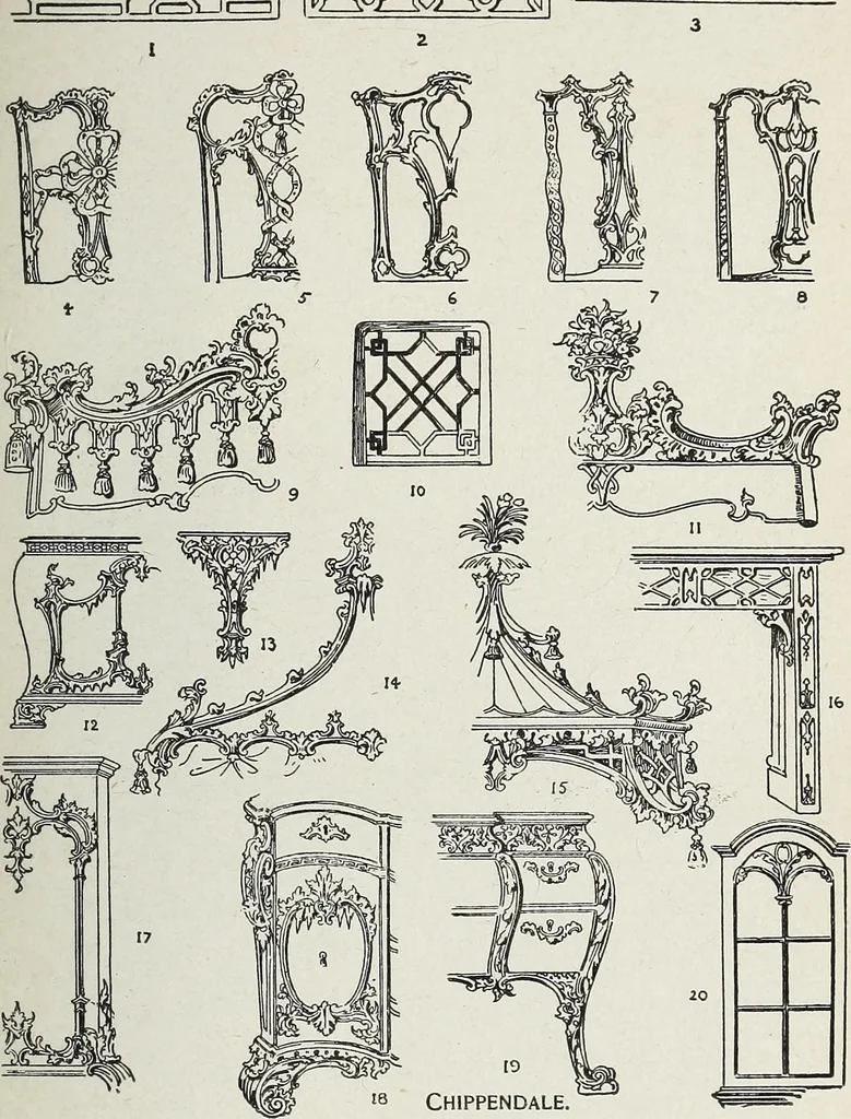 An illustration from The practical cabinet maker and furniture designer's assistant, with essays on history of furniture, taste in design, color and materials, with full explanation of the canons of good taste in furniture .., 1910, leaf 156