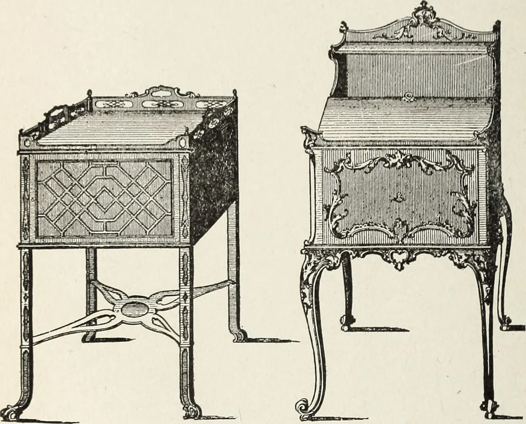 An illustration from The practical cabinet maker and furniture designer's assistant, with essays on history of furniture, taste in design, color and materials, with full explanation of the canons of good taste in furniture .., 1910, leaf 169