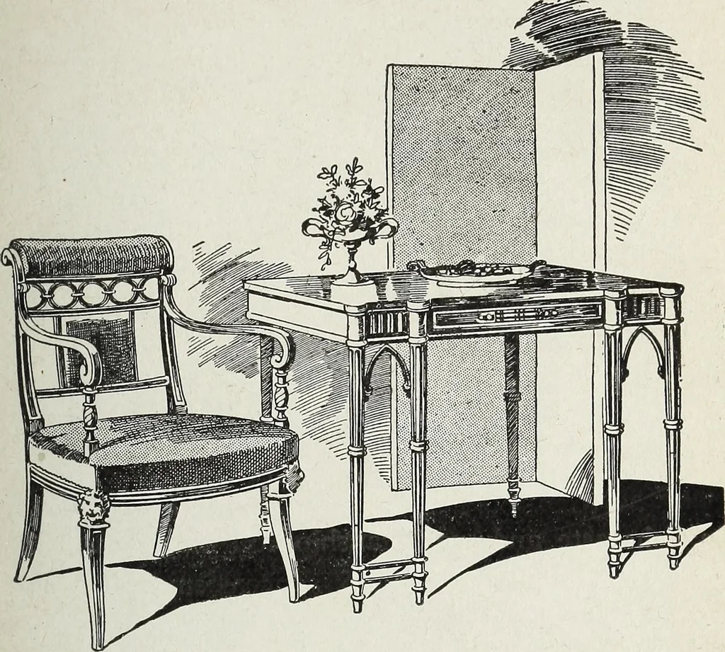 An illustration from The practical cabinet maker and furniture designer's assistant, with essays on history of furniture, taste in design, color and materials, with full explanation of the canons of good taste in furniture .., 1910, leaf 178