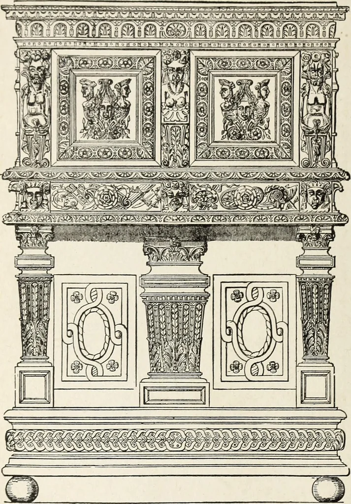 An illustration from The practical cabinet maker and furniture designer's assistant, with essays on history of furniture, taste in design, color and materials, with full explanation of the canons of good taste in furniture .., 1910, leaf 53