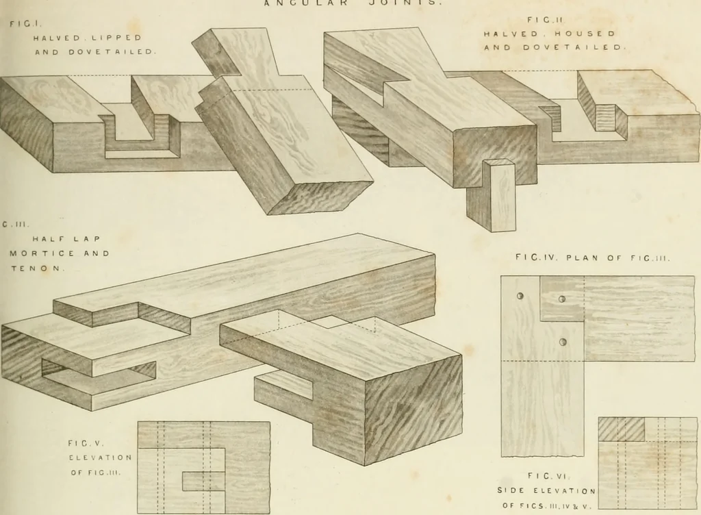An illustration from Practical carpentry, joinery, and cabinet-making : being a new and complete system of lines for the use of workmen, founded on accurate geometrical and mechanical principles ... / by Peter Nicholson ; revised by Thomas Tredgold, 1853, leaf 286