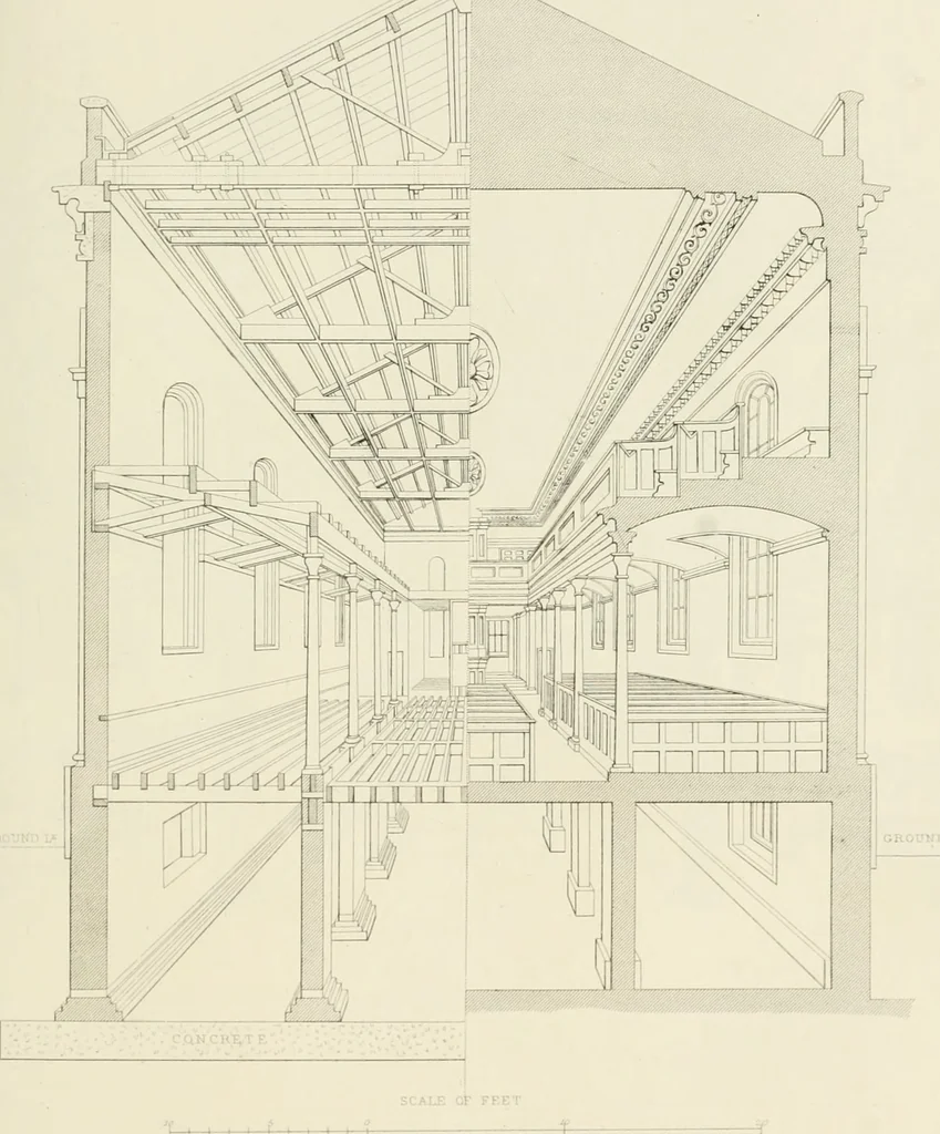 An illustration from Practical carpentry, joinery, and cabinet-making : being a new and complete system of lines for the use of workmen, founded on accurate geometrical and mechanical principles ... / by Peter Nicholson ; revised by Thomas Tredgold, 1853, leaf 312