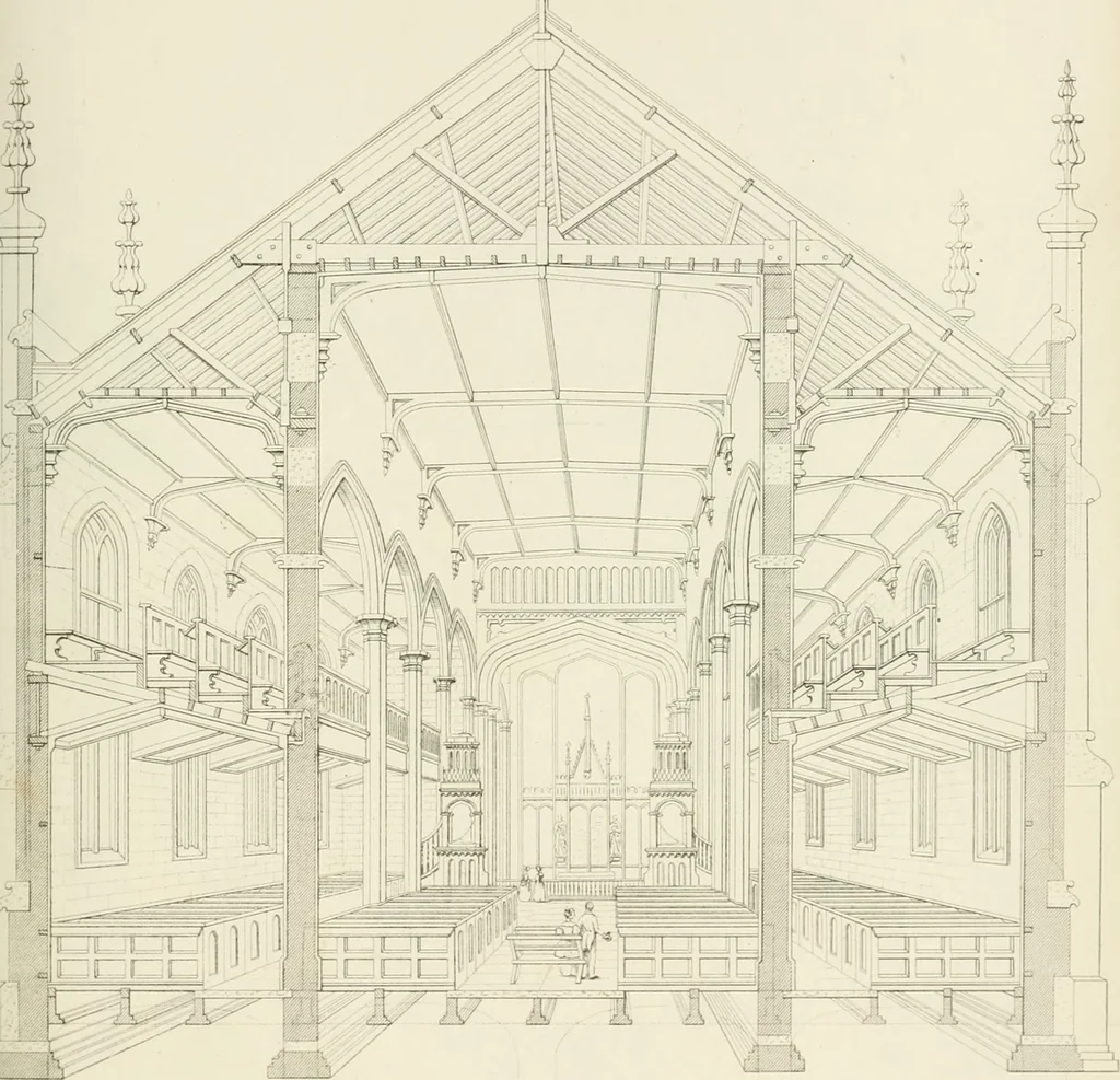 An illustration from Practical carpentry, joinery, and cabinet-making : being a new and complete system of lines for the use of workmen, founded on accurate geometrical and mechanical principles ... / by Peter Nicholson ; revised by Thomas Tredgold, 1853, leaf 314