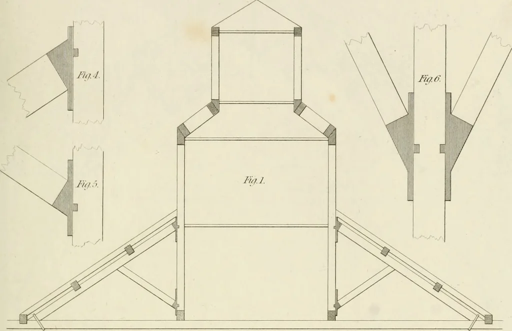 An illustration from Practical carpentry, joinery, and cabinet-making : being a new and complete system of lines for the use of workmen, founded on accurate geometrical and mechanical principles ... / by Peter Nicholson ; revised by Thomas Tredgold, 1853, leaf 318
