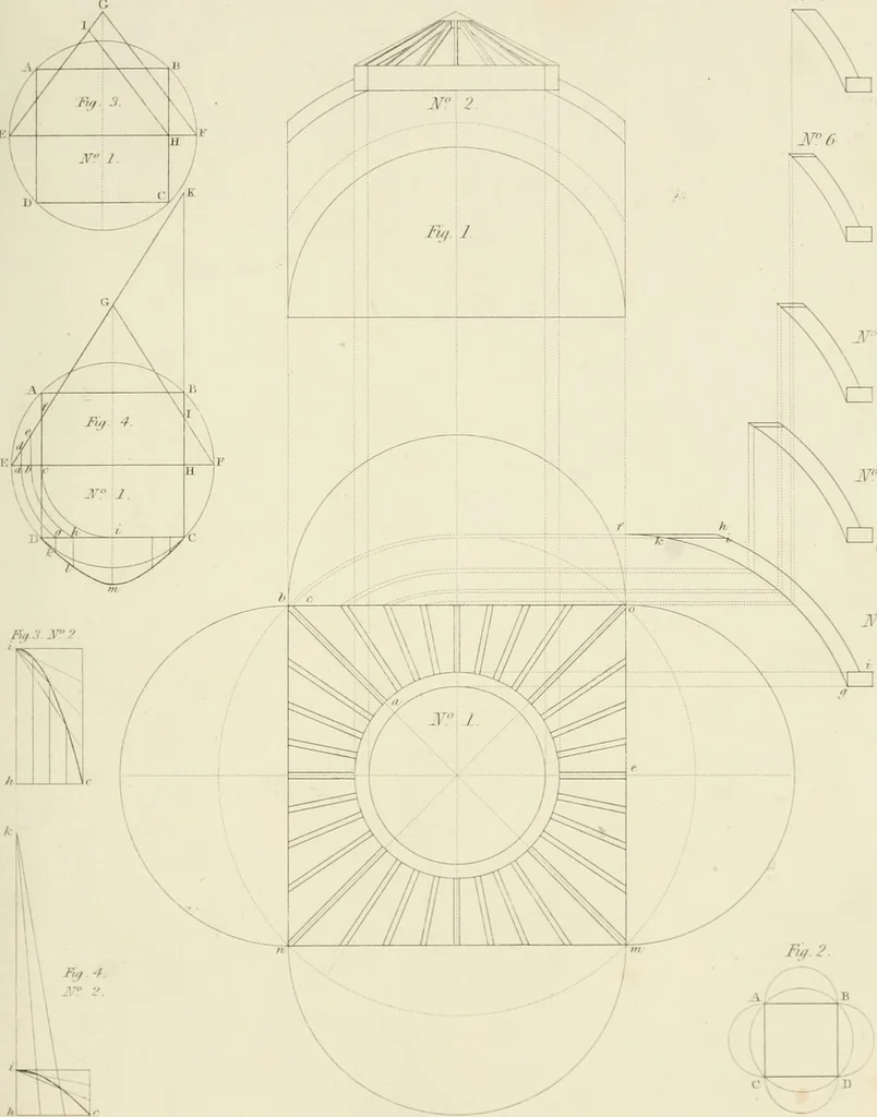 An illustration from Practical carpentry, joinery, and cabinet-making : being a new and complete system of lines for the use of workmen, founded on accurate geometrical and mechanical principles ... / by Peter Nicholson ; revised by Thomas Tredgold, 1853, leaf 344
