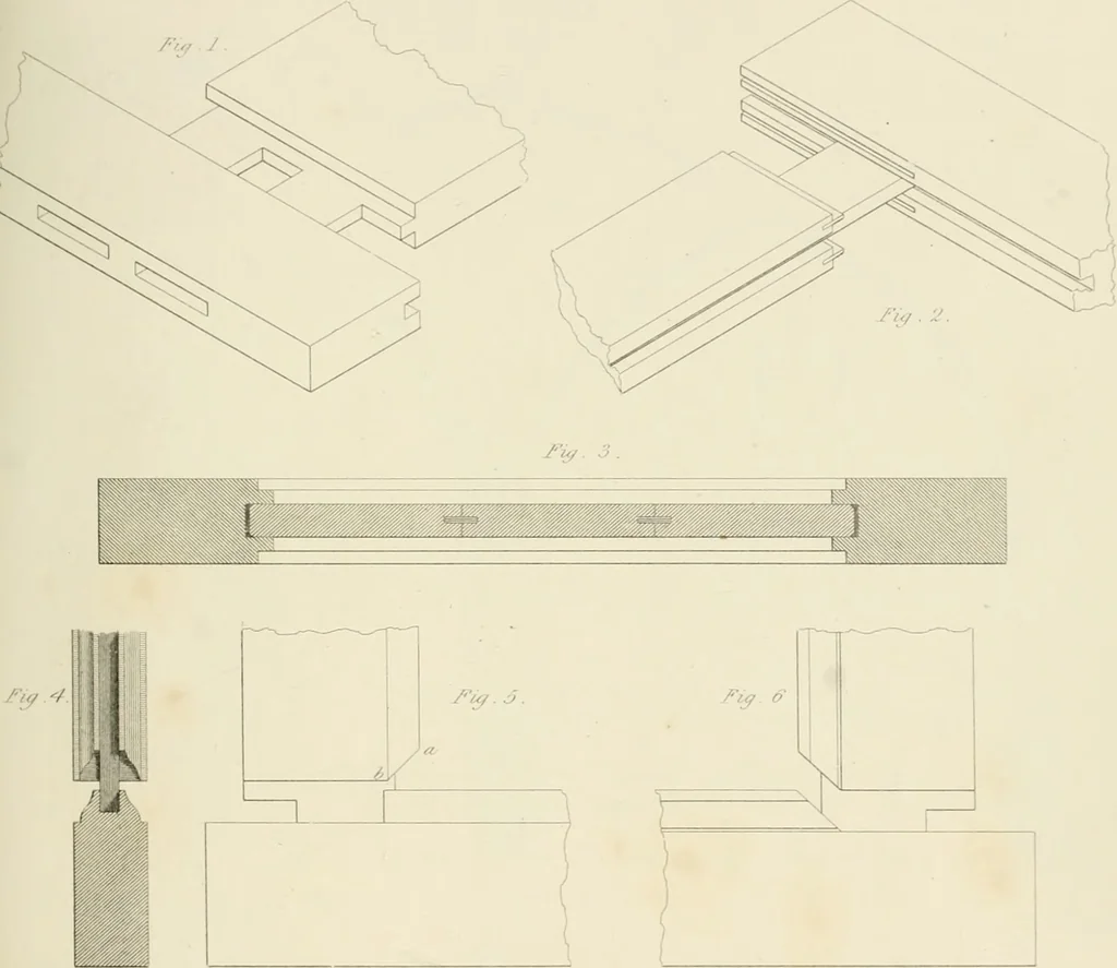 An illustration from Practical carpentry, joinery, and cabinet-making : being a new and complete system of lines for the use of workmen, founded on accurate geometrical and mechanical principles ... / by Peter Nicholson ; revised by Thomas Tredgold, 1853, leaf 364