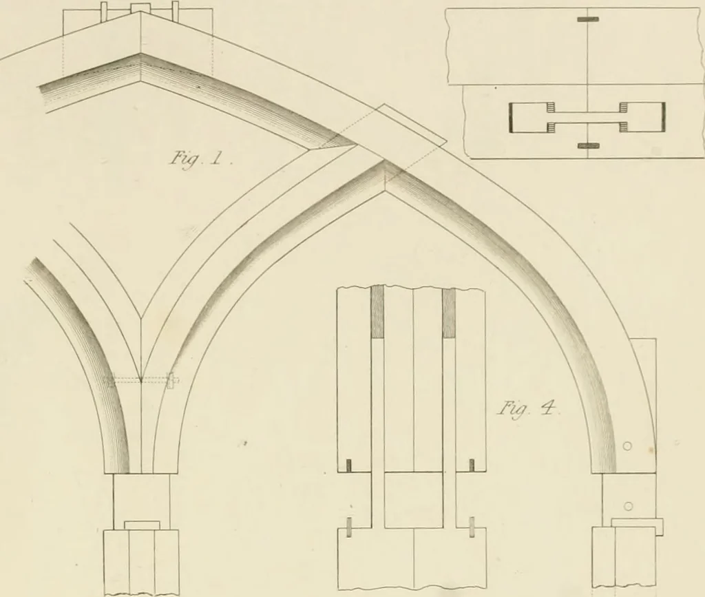 An illustration from Practical carpentry, joinery, and cabinet-making : being a new and complete system of lines for the use of workmen, founded on accurate geometrical and mechanical principles ... / by Peter Nicholson ; revised by Thomas Tredgold, 1853, leaf 366
