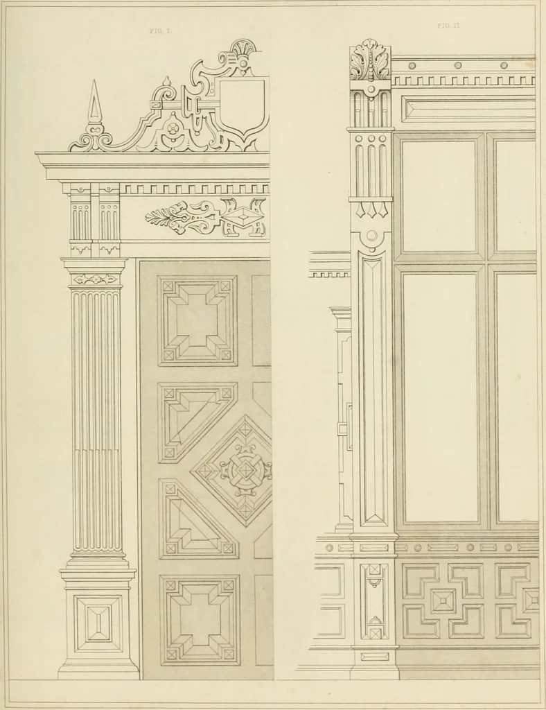 An illustration from Practical carpentry, joinery, and cabinet-making : being a new and complete system of lines for the use of workmen, founded on accurate geometrical and mechanical principles ... / by Peter Nicholson ; revised by Thomas Tredgold, 1853, leaf 388