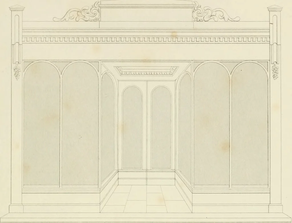 An illustration from Practical carpentry, joinery, and cabinet-making : being a new and complete system of lines for the use of workmen, founded on accurate geometrical and mechanical principles ... / by Peter Nicholson ; revised by Thomas Tredgold, 1853, leaf 412