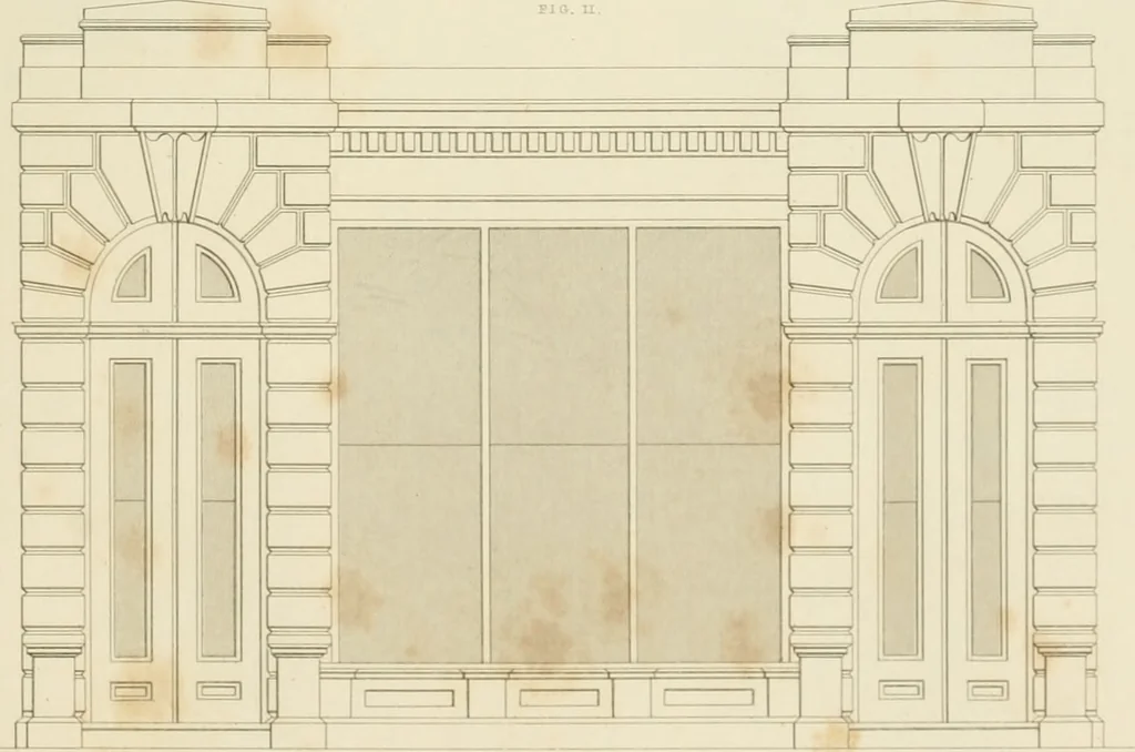 An illustration from Practical carpentry, joinery, and cabinet-making : being a new and complete system of lines for the use of workmen, founded on accurate geometrical and mechanical principles ... / by Peter Nicholson ; revised by Thomas Tredgold, 1853, leaf 414