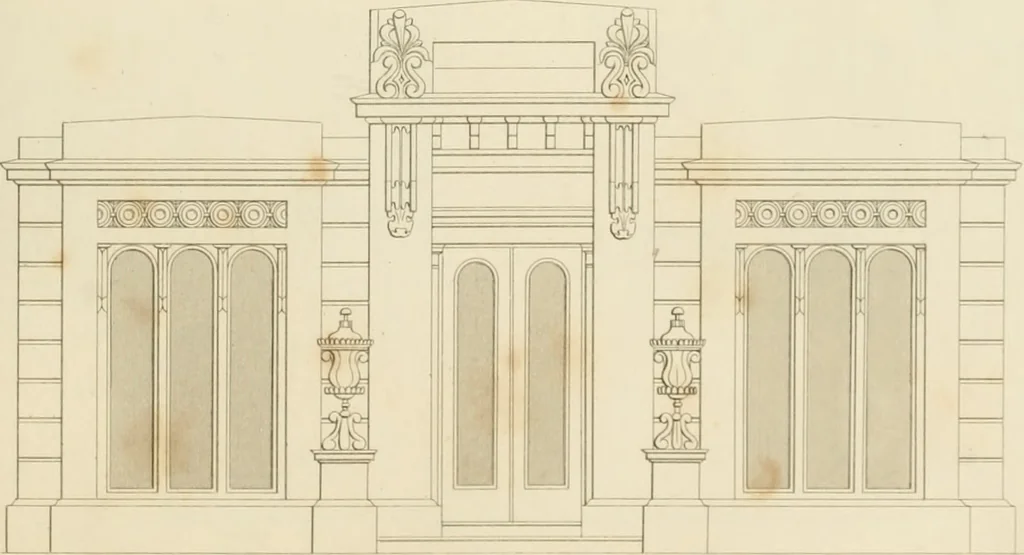 An illustration from Practical carpentry, joinery, and cabinet-making : being a new and complete system of lines for the use of workmen, founded on accurate geometrical and mechanical principles ... / by Peter Nicholson ; revised by Thomas Tredgold, 1853, leaf 416