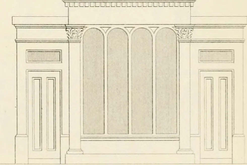 An illustration from Practical carpentry, joinery, and cabinet-making : being a new and complete system of lines for the use of workmen, founded on accurate geometrical and mechanical principles ... / by Peter Nicholson ; revised by Thomas Tredgold, 1853, leaf 420