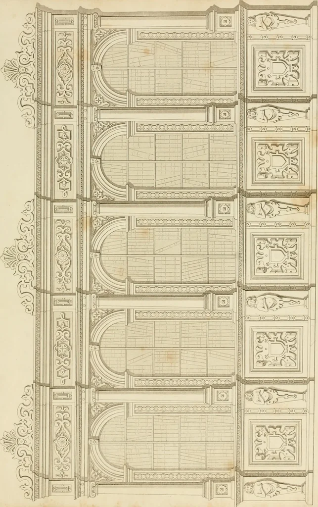 An illustration from Practical carpentry, joinery, and cabinet-making : being a new and complete system of lines for the use of workmen, founded on accurate geometrical and mechanical principles ... / by Peter Nicholson ; revised by Thomas Tredgold, 1853, leaf 468