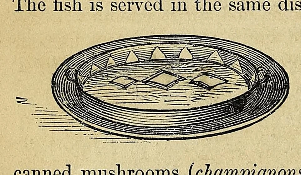An illustration from Practical cooking and dinner giving : a treatise containing practical instructions in cooking, in the combination and serving of dishes, and in the fashionable modes of entertaining at breakfast, lunch, and dinner, 1877, leaf 104