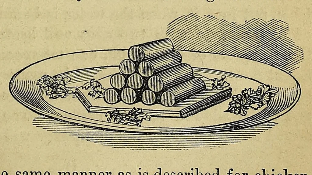 An illustration from Practical cooking and dinner giving : a treatise containing practical instructions in cooking, in the combination and serving of dishes, and in the fashionable modes of entertaining at breakfast, lunch, and dinner, 1877, leaf 143