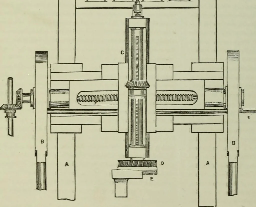 An illustration from The practical draughtsman's book of industrial design and machinist's and engineer's companion : forming a complete course of mechanical, engineering and architectural drawing, 1866, leaf 187