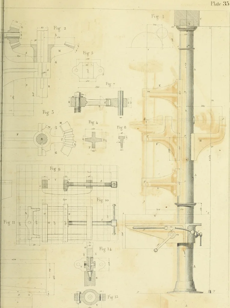 An illustration from The practical draughtsman's book of industrial design and machinist's and engineer's companion : forming a complete course of mechanical, engineering and architectural drawing, 1866, leaf 346