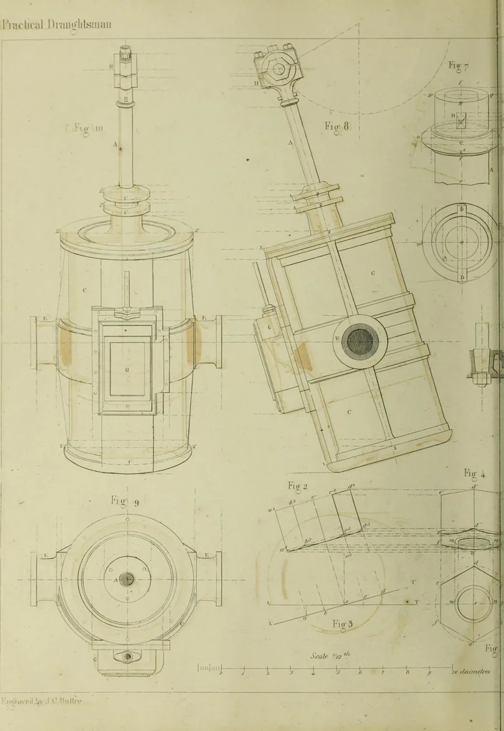 An illustration from The practical draughtsman's book of industrial design and machinist's and engineer's companion : forming a complete course of mechanical, engineering and architectural drawing, 1866, leaf 369