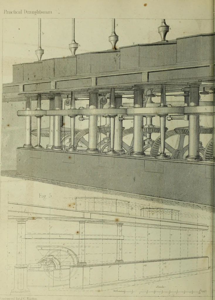 An illustration from The practical draughtsman's book of industrial design and machinist's and engineer's companion : forming a complete course of mechanical, engineering and architectural drawing, 1866, leaf 385