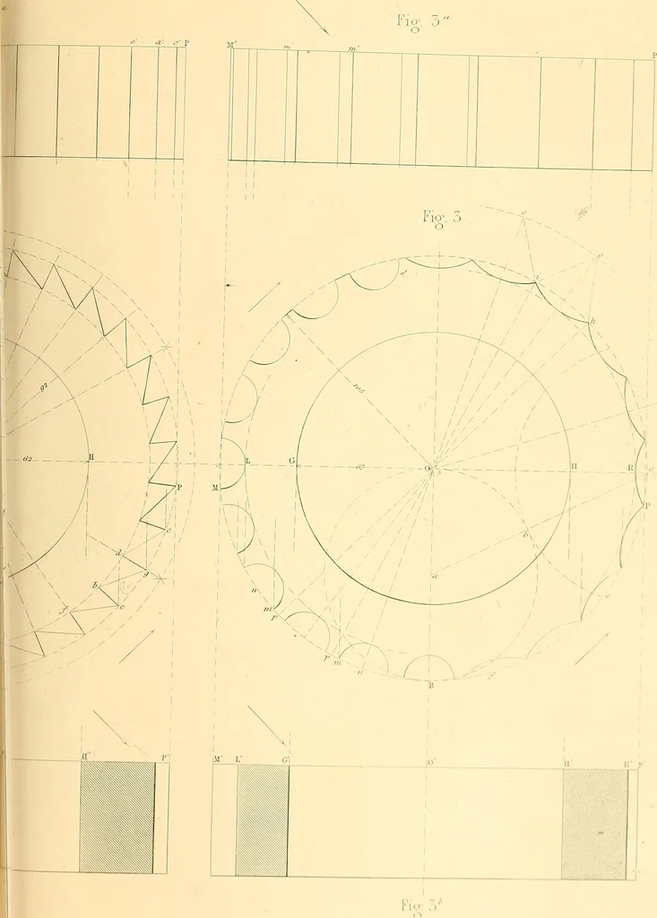 An illustration from The practical draughtsman's book of industrial design, and machinist's and engineer's drawing companion; forming a complete course of mechanical, engineering, and architectural drawing, 1871, leaf 238