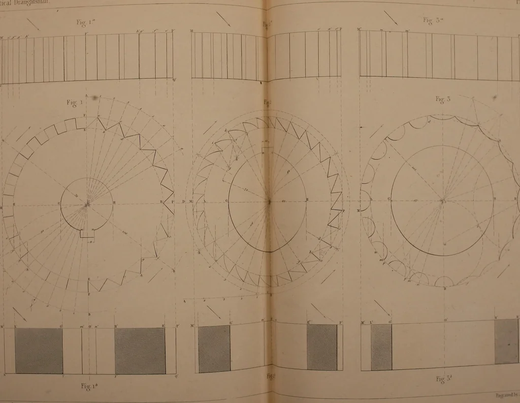 An illustration from The practical draughtsman's book of industrial design, and machinist's and engineer's drawing companion; forming a complete course of mechanical, engineering, and architectural drawing, 1871, leaf 240