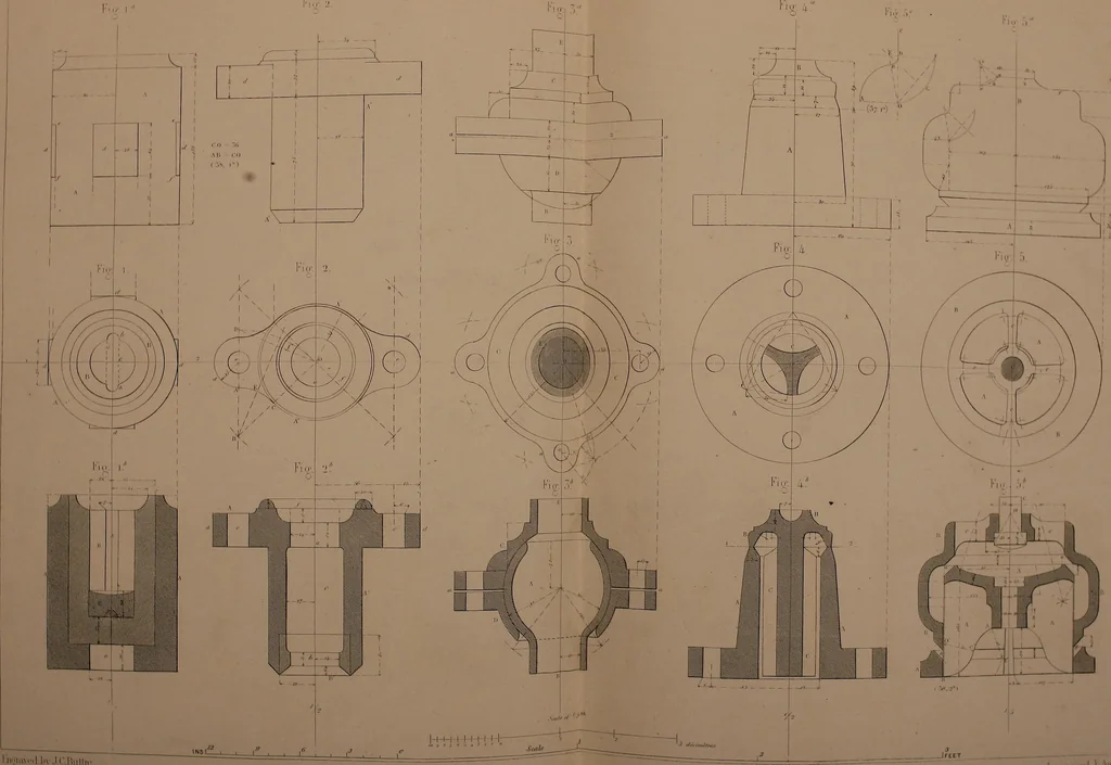 An illustration from The practical draughtsman's book of industrial design, and machinist's and engineer's drawing companion; forming a complete course of mechanical, engineering, and architectural drawing, 1871, leaf 258