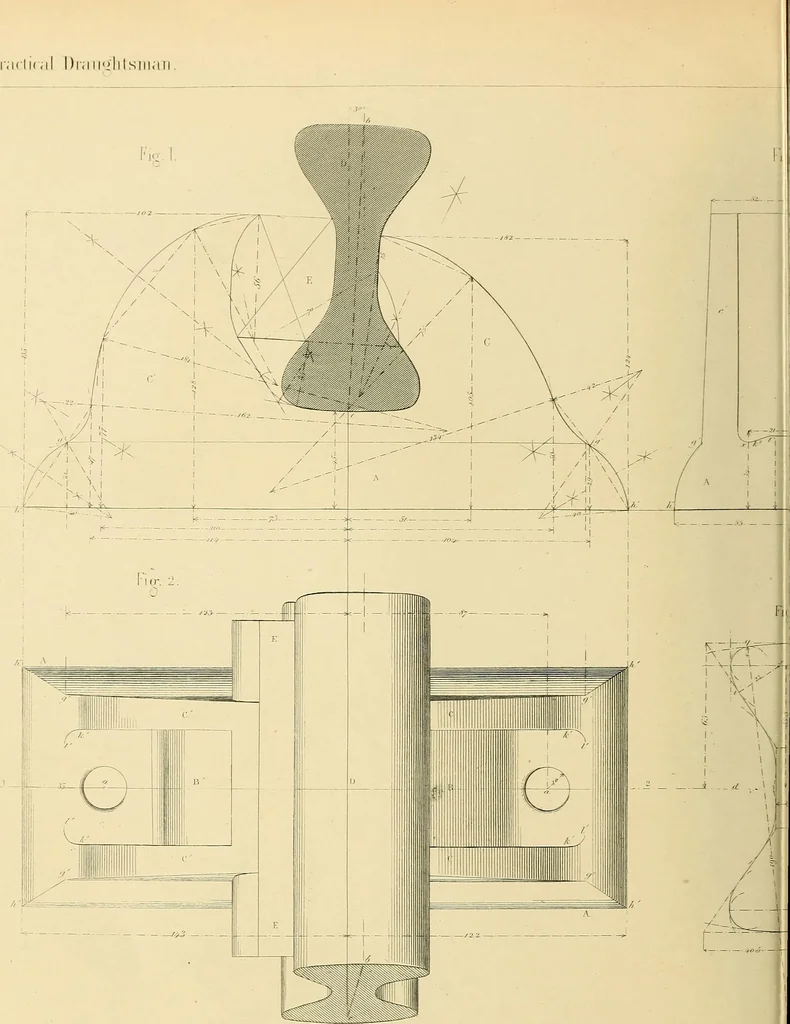 An illustration from The practical draughtsman's book of industrial design, and machinist's and engineer's drawing companion; forming a complete course of mechanical, engineering, and architectural drawing, 1871, leaf 285