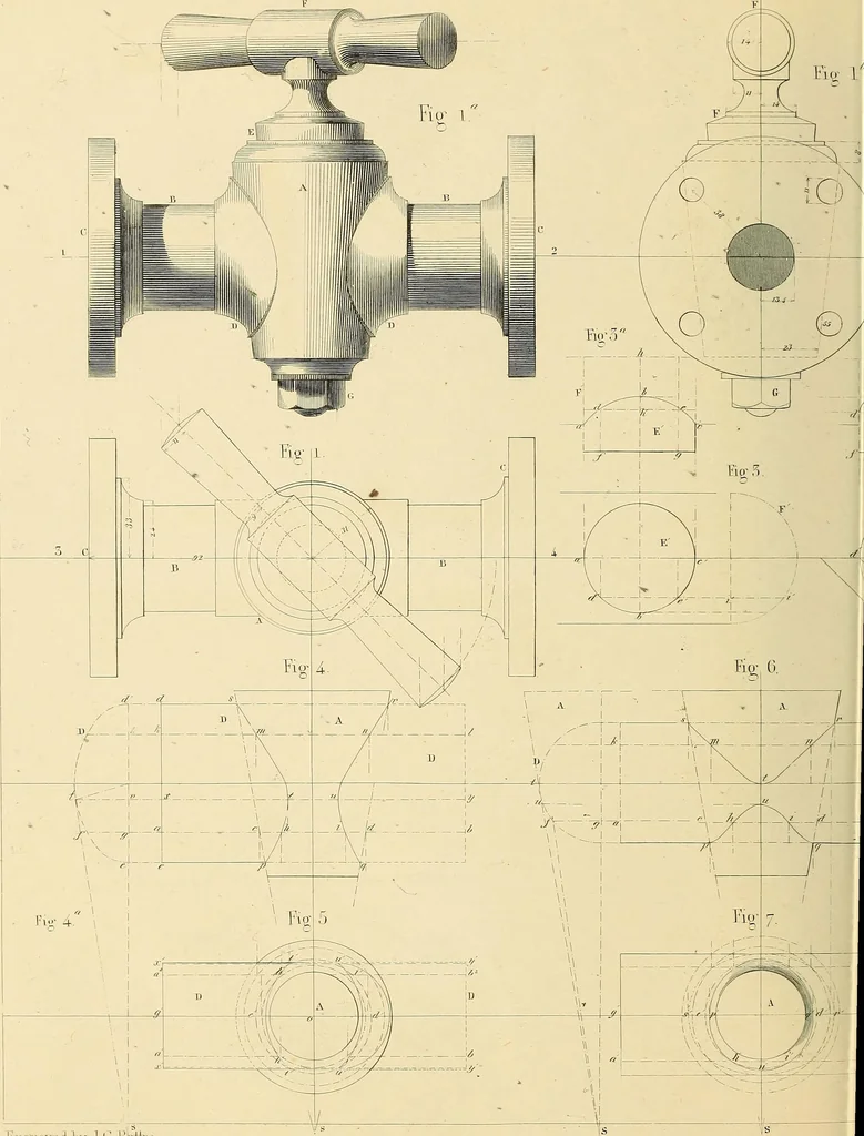 An illustration from The practical draughtsman's book of industrial design, and machinist's and engineer's drawing companion; forming a complete course of mechanical, engineering, and architectural drawing, 1871, leaf 309