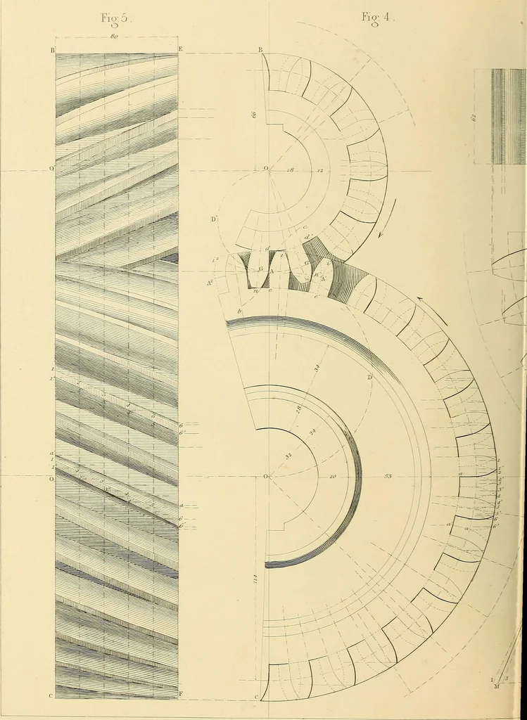 An illustration from The practical draughtsman's book of industrial design, and machinist's and engineer's drawing companion; forming a complete course of mechanical, engineering, and architectural drawing, 1871, leaf 349