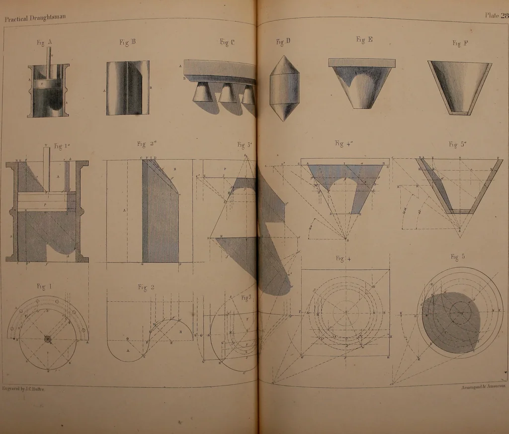 An illustration from The practical draughtsman's book of industrial design, and machinist's and engineer's drawing companion; forming a complete course of mechanical, engineering, and architectural drawing, 1871, leaf 376