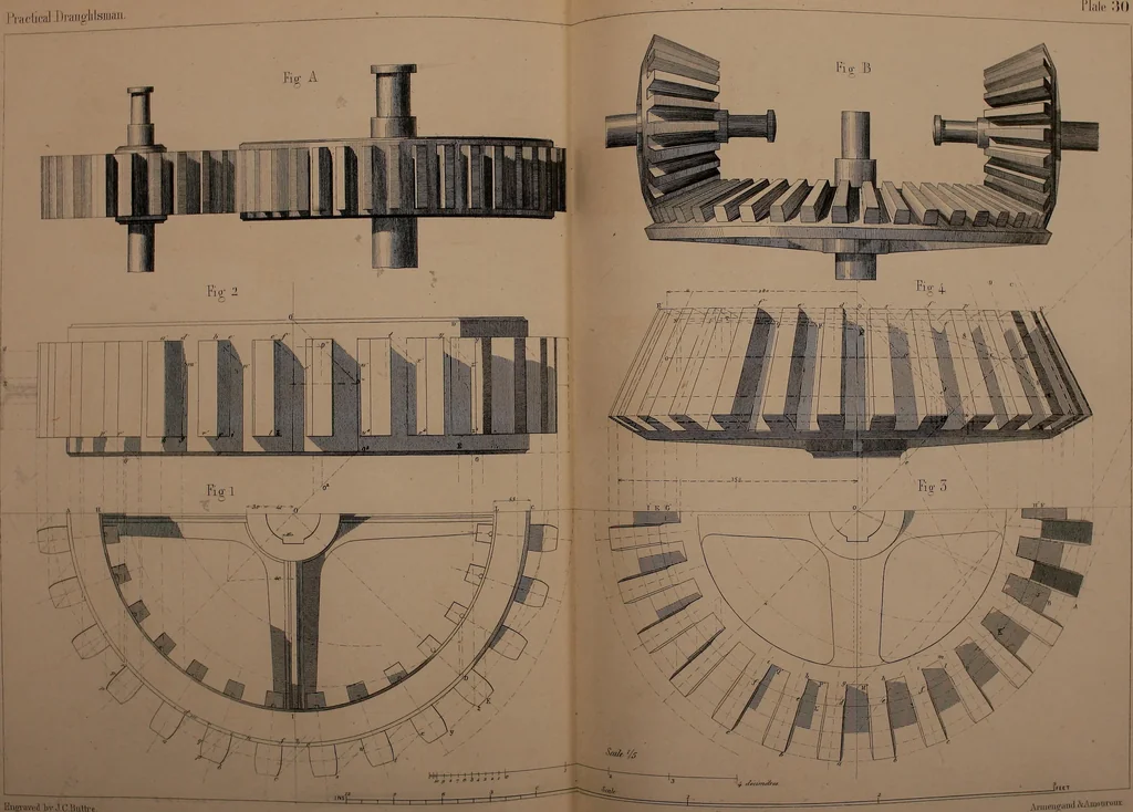An illustration from The practical draughtsman's book of industrial design, and machinist's and engineer's drawing companion; forming a complete course of mechanical, engineering, and architectural drawing, 1871, leaf 388