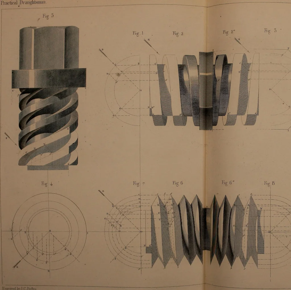 An illustration from The practical draughtsman's book of industrial design, and machinist's and engineer's drawing companion; forming a complete course of mechanical, engineering, and architectural drawing, 1871, leaf 394