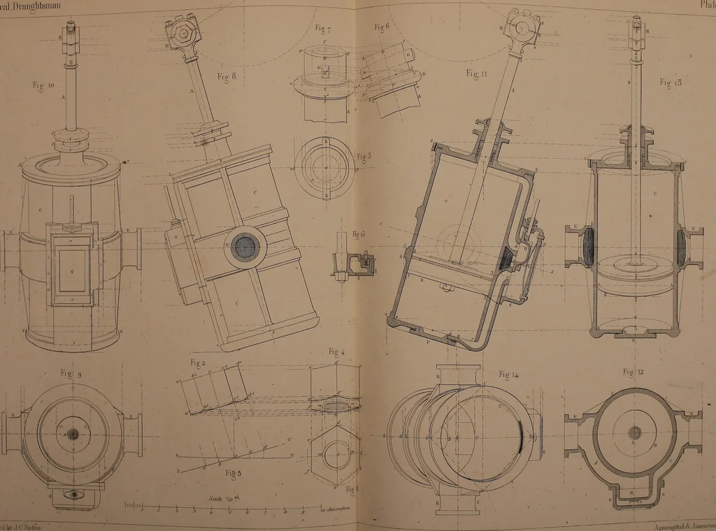 An illustration from The practical draughtsman's book of industrial design, and machinist's and engineer's drawing companion; forming a complete course of mechanical, engineering, and architectural drawing, 1871, leaf 454