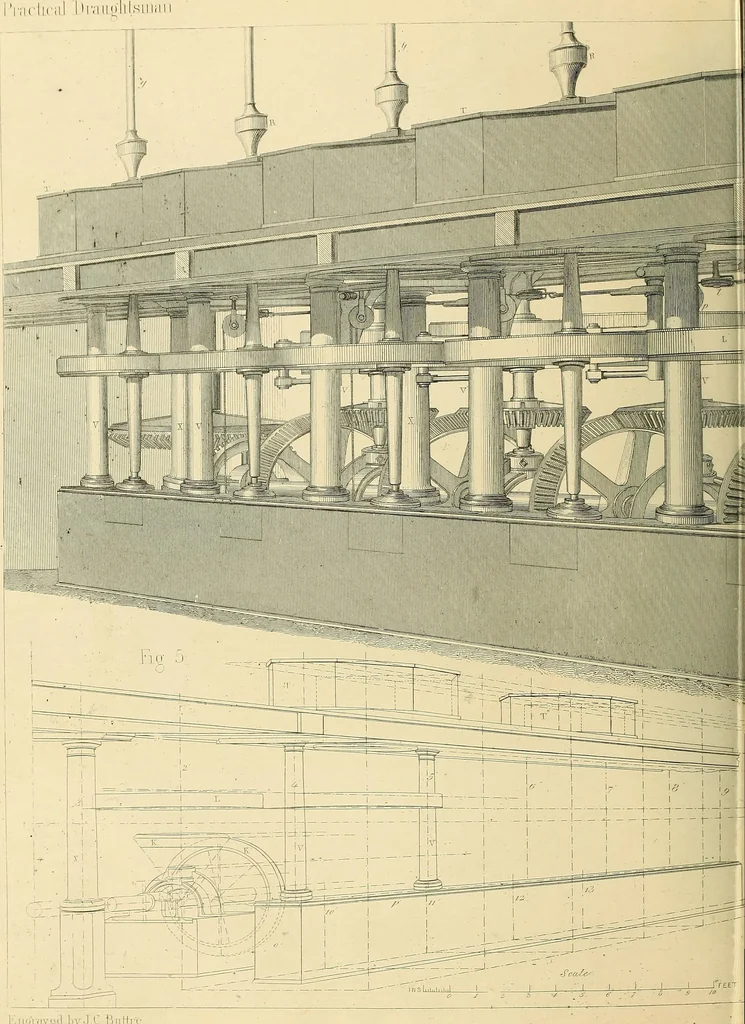 An illustration from The practical draughtsman's book of industrial design, and machinist's and engineer's drawing companion; forming a complete course of mechanical, engineering, and architectural drawing, 1871, leaf 475