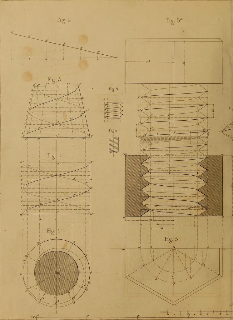 An illustration from The practical draughtsman's book of industrial design, and machinist's and engineer's drawing companion: forming a complete course of mechanical, engineering, and architectural drawing., 1857, leaf 265