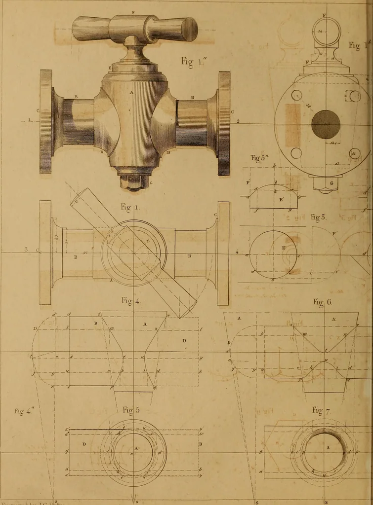An illustration from The practical draughtsman's book of industrial design, and machinist's and engineer's drawing companion: forming a complete course of mechanical, engineering, and architectural drawing., 1857, leaf 273