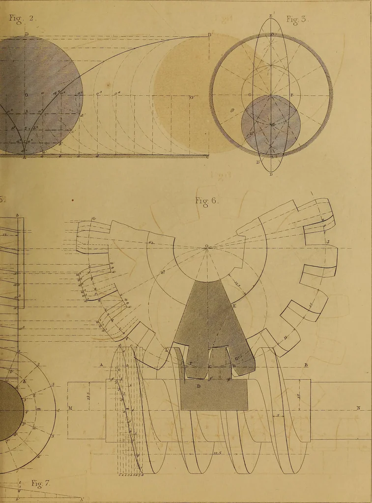 An illustration from The practical draughtsman's book of industrial design, and machinist's and engineer's drawing companion: forming a complete course of mechanical, engineering, and architectural drawing., 1857, leaf 278