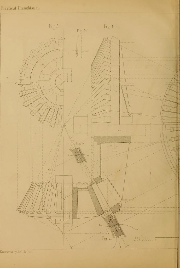 An illustration from The practical draughtsman's book of industrial design, and machinist's and engineer's drawing companion: forming a complete course of mechanical, engineering, and architectural drawing., 1857, leaf 293