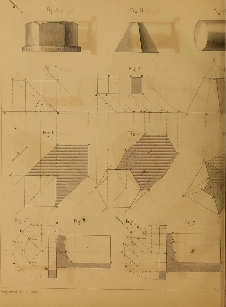 An illustration from The practical draughtsman's book of industrial design, and machinist's and engineer's drawing companion: forming a complete course of mechanical, engineering, and architectural drawing., 1857, leaf 309