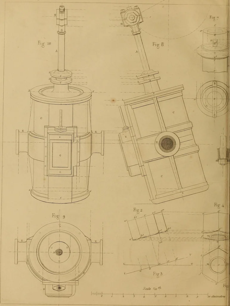 An illustration from The practical draughtsman's book of industrial design, and machinist's and engineer's drawing companion: forming a complete course of mechanical, engineering, and architectural drawing., 1857, leaf 369