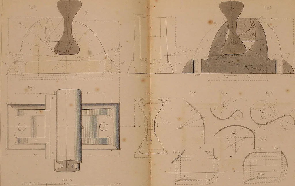 An illustration from The practical draughtsman's book of industrial design, and machinist's and engineer's drawing companion: forming a complete course of mechanical, engineering, and architectural drawing, 1866, leaf 279