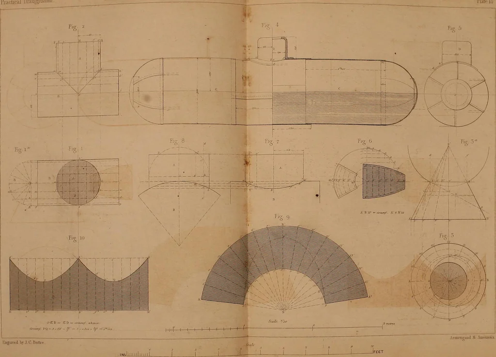An illustration from The practical draughtsman's book of industrial design, and machinist's and engineer's drawing companion: forming a complete course of mechanical, engineering, and architectural drawing, 1866, leaf 285