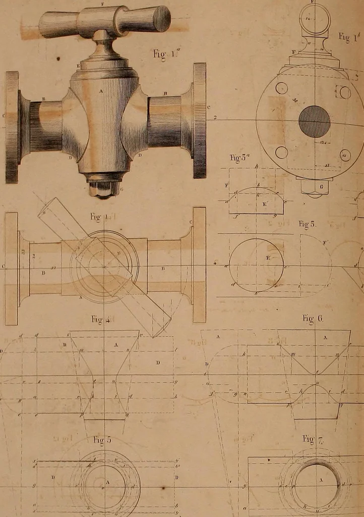 An illustration from The practical draughtsman's book of industrial design, and machinist's and engineer's drawing companion: forming a complete course of mechanical, engineering, and architectural drawing, 1866, leaf 299