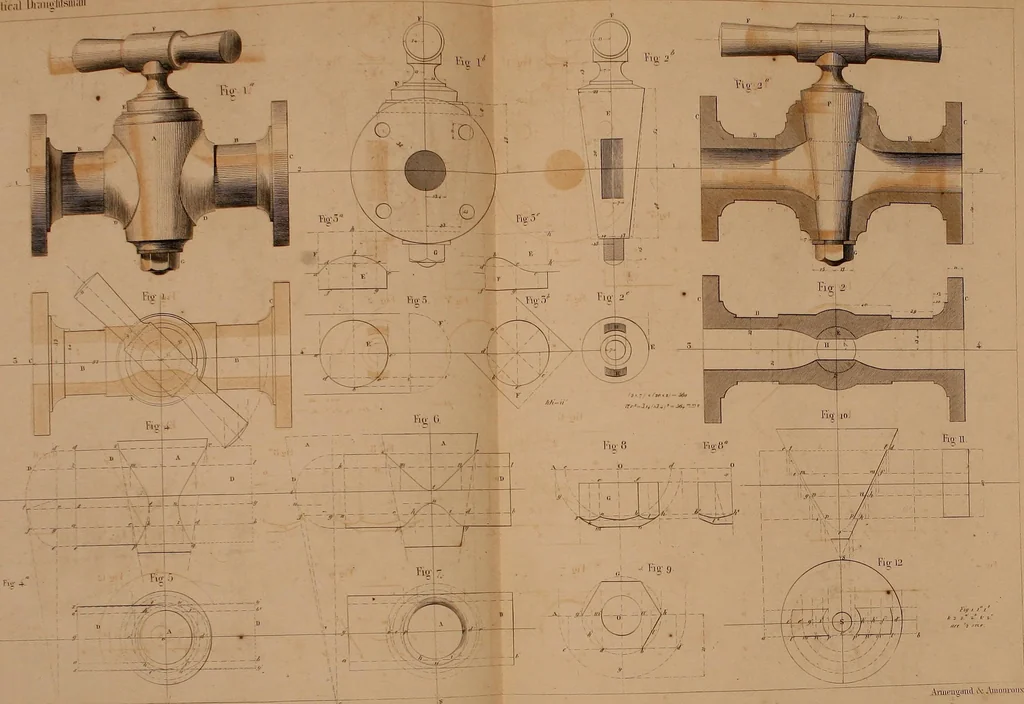An illustration from The practical draughtsman's book of industrial design, and machinist's and engineer's drawing companion: forming a complete course of mechanical, engineering, and architectural drawing, 1866, leaf 301