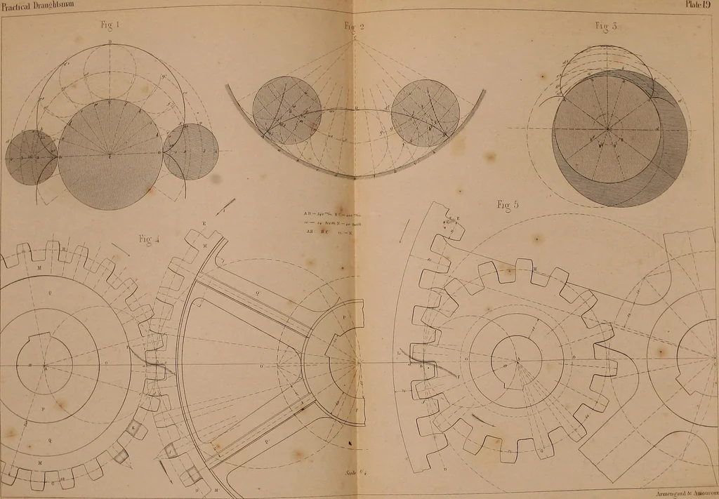 An illustration from The practical draughtsman's book of industrial design, and machinist's and engineer's drawing companion: forming a complete course of mechanical, engineering, and architectural drawing, 1866, leaf 313