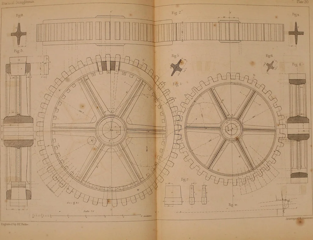 An illustration from The practical draughtsman's book of industrial design, and machinist's and engineer's drawing companion: forming a complete course of mechanical, engineering, and architectural drawing, 1866, leaf 319