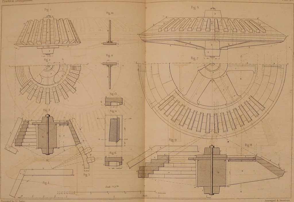 An illustration from The practical draughtsman's book of industrial design, and machinist's and engineer's drawing companion: forming a complete course of mechanical, engineering, and architectural drawing, 1866, leaf 337